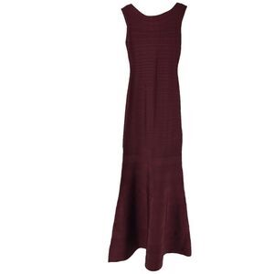 Herve Leger Sophia Bandage Dress Maxi Ball Gown Beet Red Size S Boat Neck Flare